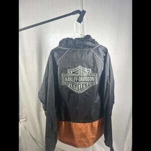 Harley Davidson Hooded Full Zip Windbreaker Rain Jacket